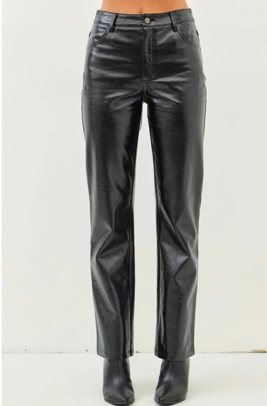 End Of Season Clearance Sleek Metallic Straight Pants In Black