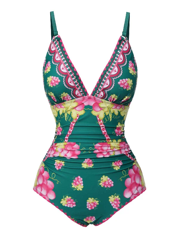 Chic Outfits 1950s Deep V Grape One-Piece Swimsuit