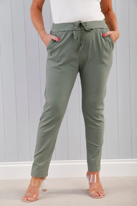 Workwear Fashion for Women Lurex Tie Magic Pants Khaki