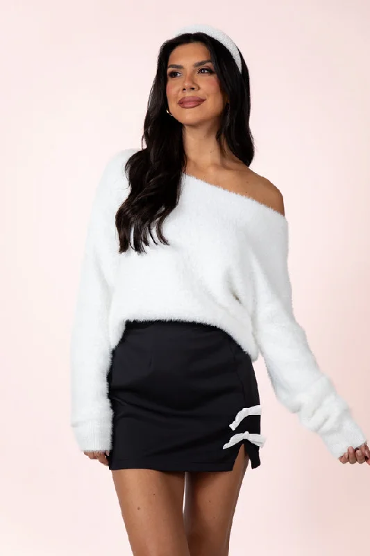 Colorful Clothing Sweet Memories Ivory Boatneck Fuzzy Sweater SALE