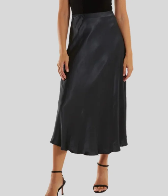 Trendy Women's Wear Collection Charcoal Satin Slip Midi Skirt