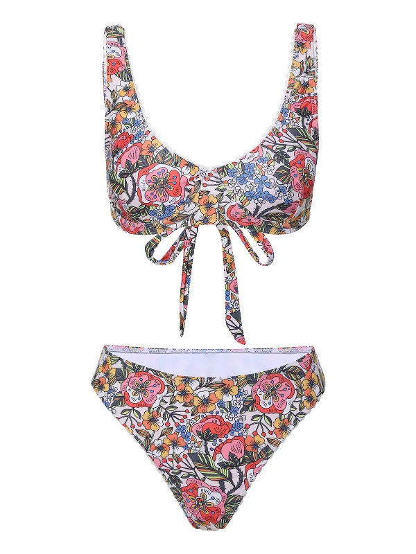 Big Discounts 1970s Hippie Floral Wide Strap Swimsuit