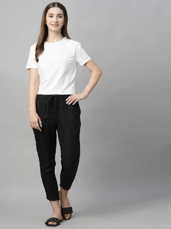 Effortless Chic Apparel Women's Black Linen Regular Fit Pant