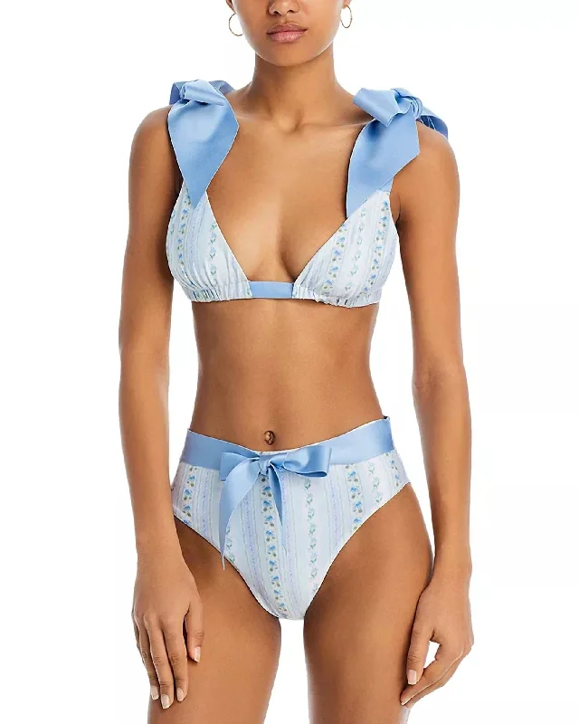 High End Fashion Alicia Flower Bow Bikini Bottom In Blue