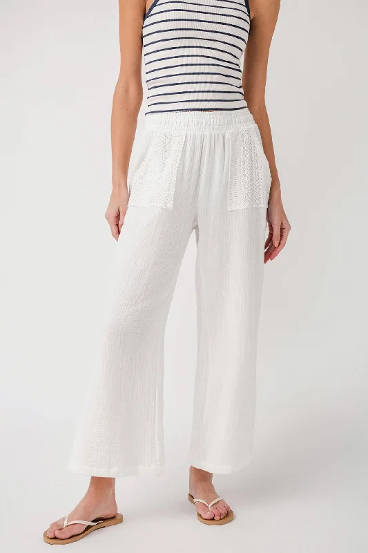 Trendy Street Style Attire Ocean Drive Gauze Crochet Detail Pant