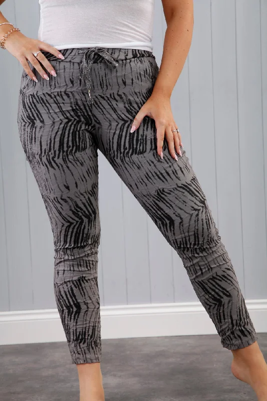 Classic Women’s Clothing Styles Zebra Print Magic Pants Grey