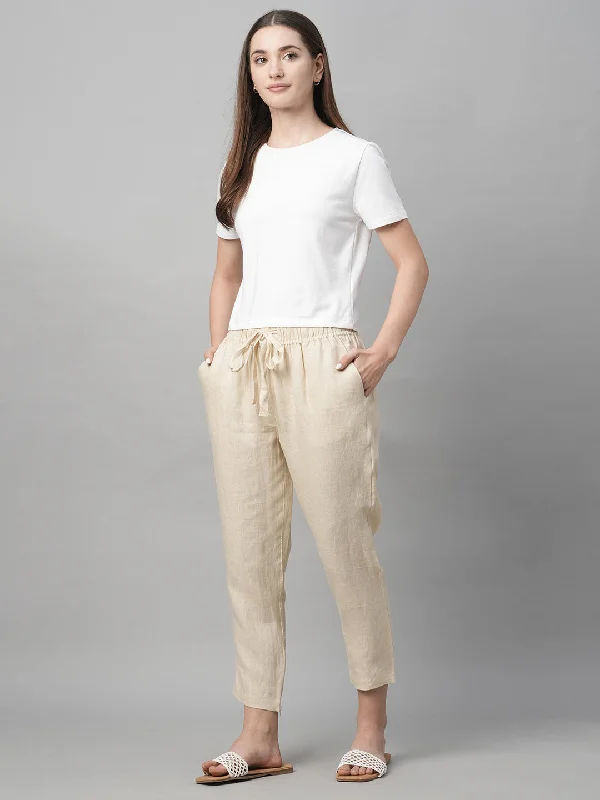 Stylish Statements Women's Beige Linen Regular Fit Pant