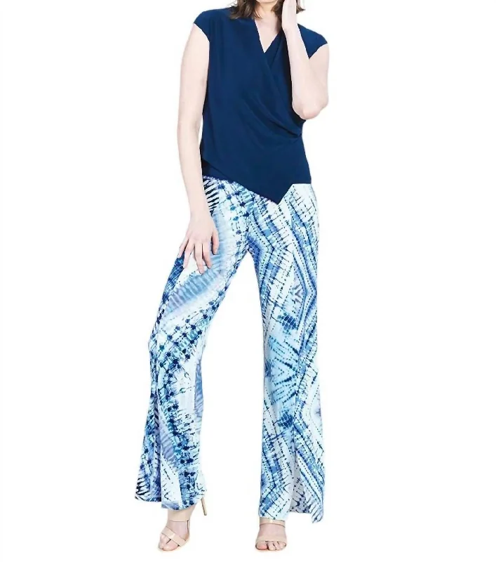 Trendy Women’s Fashion Kick Front High Slit Pant In Ocean Blue