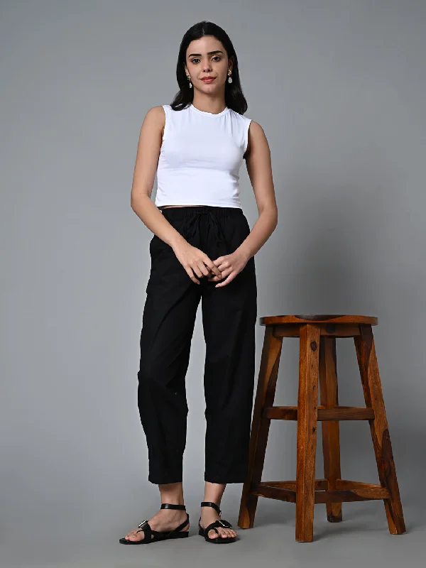 Trend Setting Wardrobe Women's Black Cotton Regular Fit Pant