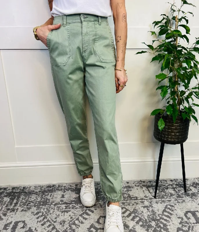 Style Your Wardrobe Green Slim Fit Casual Cuffed Trousers