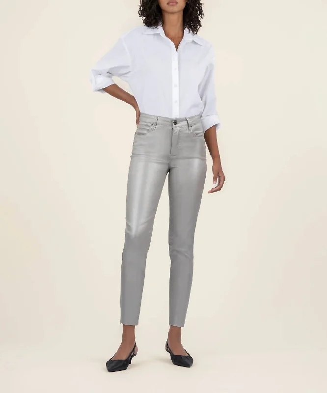 Pastel Styles Charlize Coated Cigarette Leg Jeans In Dark Silver