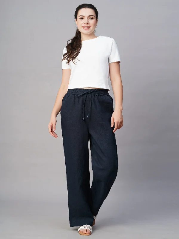 Comfort First Women's Wear Women's Navy Linen Regular Fit Pant