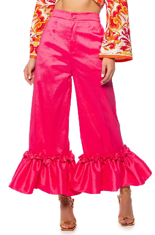 Chic Style, Always In Vogue VERONA RUFFLE HEM TROUSER IN PINK