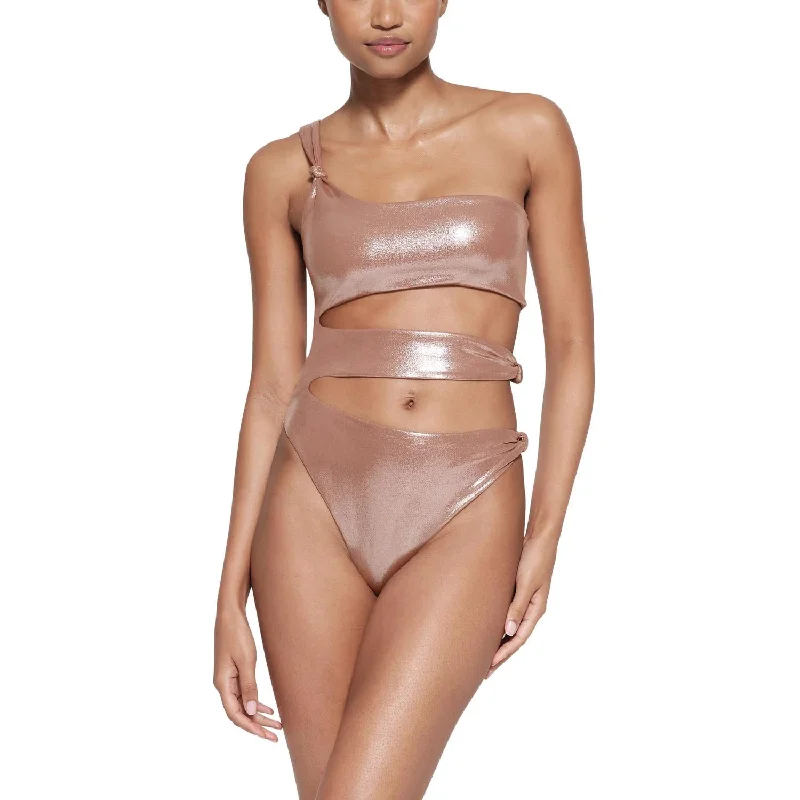 Relaxed Style Knoteed One Shoulder Monokini In Cinnamon