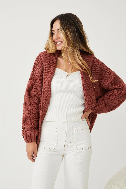 Relaxed Fit Women’s Fashion Jorja Cardigan - Dark Rust