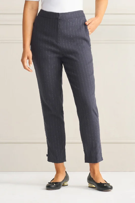 Unique Women’s Fashion Pieces Tab Detail Linen Pant - Charcoal Pinstripe