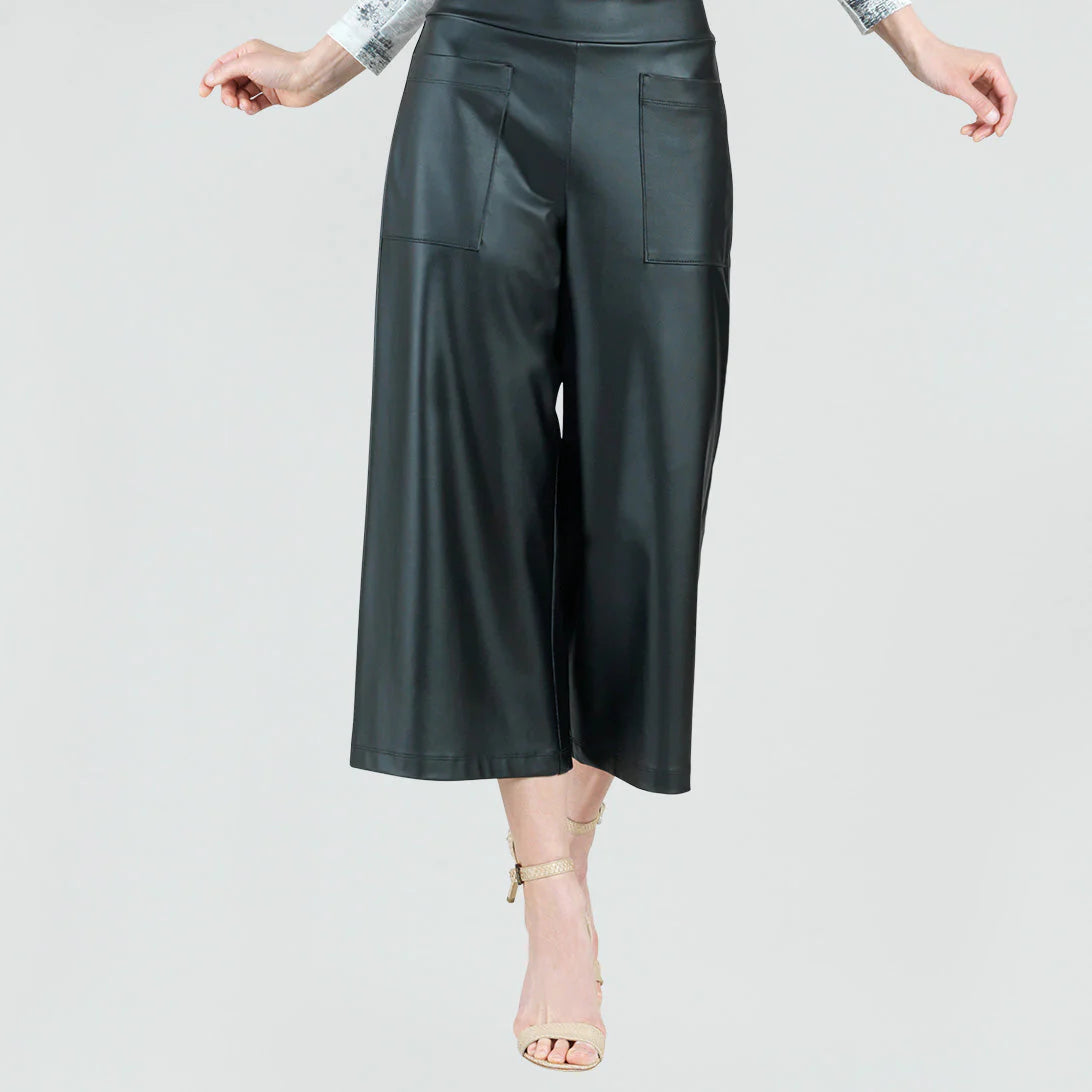 All Season Fashion Collection Liquid Leather™ - Sheen Front Pocket Gaucho Pant - Black