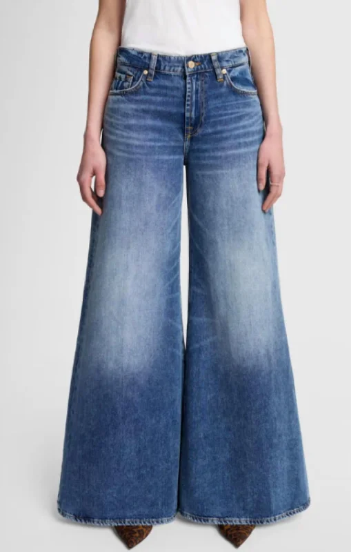 Trendy Street Style Willow Palazzo Wide Leg Jeans In Dark Blue