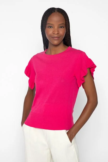 Chic Wardrobe Essentials Kinross Cashmere Ruffle Sleeve Crew