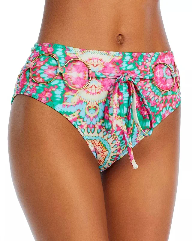 Chic And Comfortable Kimber Bikini Bottoms In Green/ Pink