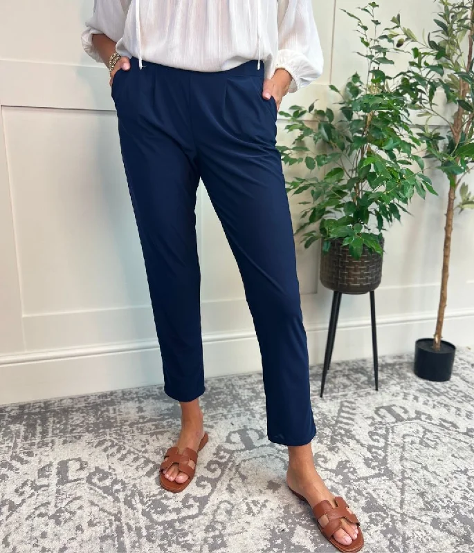 Fashion For Every Occasion Navy Tapered Leg Stretch Trousers