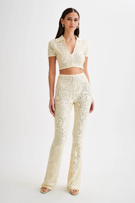 Stylish Everyday Clothing Huntley Sequin Knit Pants - Lemon